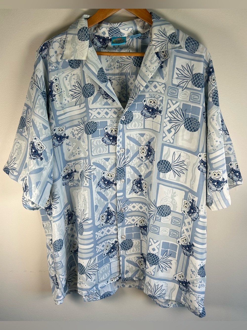 Nickelodeon SpongeBob SquarePants Hawaiian Button-Up Shirt XL Y2K Vintage 2002